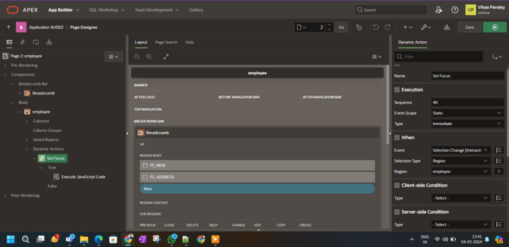Oracle APEX: Navigating to a Specific Column in Interactive Grid After Adding a New Row